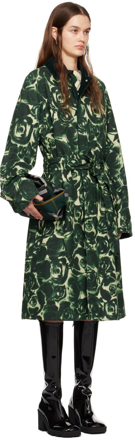Burberry Green Rose Coat In Ivy Ip Pattern