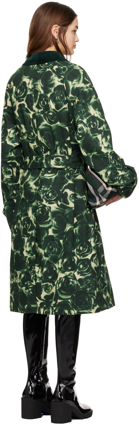 Burberry Green Rose Coat In Ivy Ip Pattern