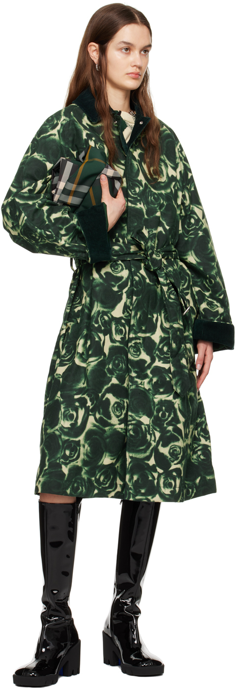Burberry Green Rose Coat In Ivy Ip Pattern