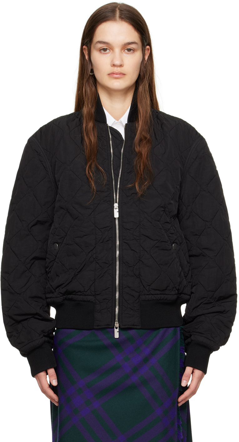 Shop Burberry Black Quilted Bomber Jacket In Onyx
