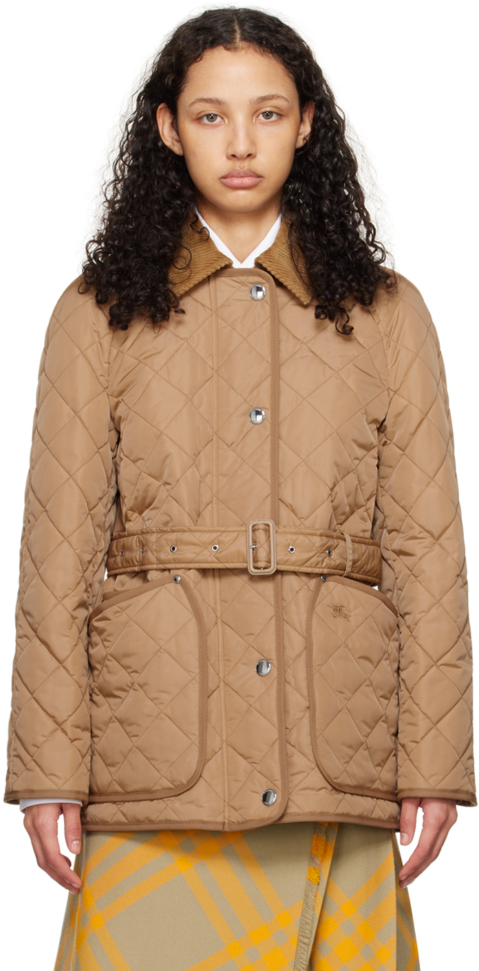 Shop Burberry Beige Diamond Quilted Jacket In Archive Beige