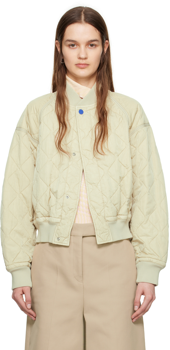 Shop Burberry Beige Quilted Bomber Jacket In Soap