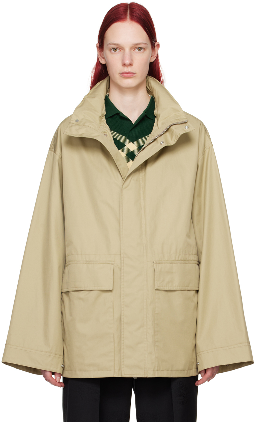 Beige Check Hood Jacket by Burberry on Sale