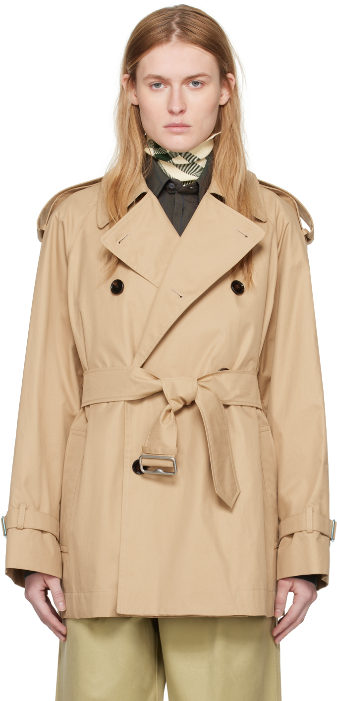 Shop Burberry Beige Double-breasted Jacket In Flax