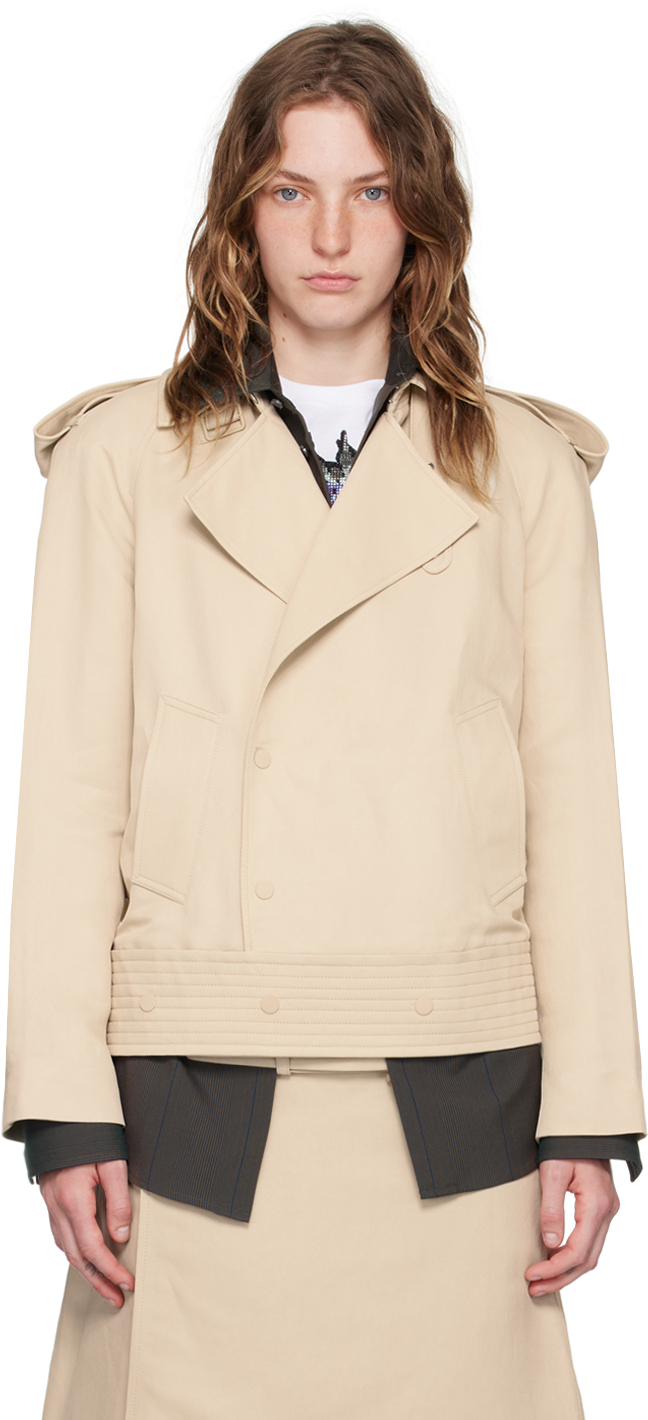 Shop Burberry Beige Trench Jacket In Oat