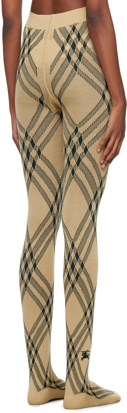 Burberry Beige & Green Check Tights In Flax/ Ivy
