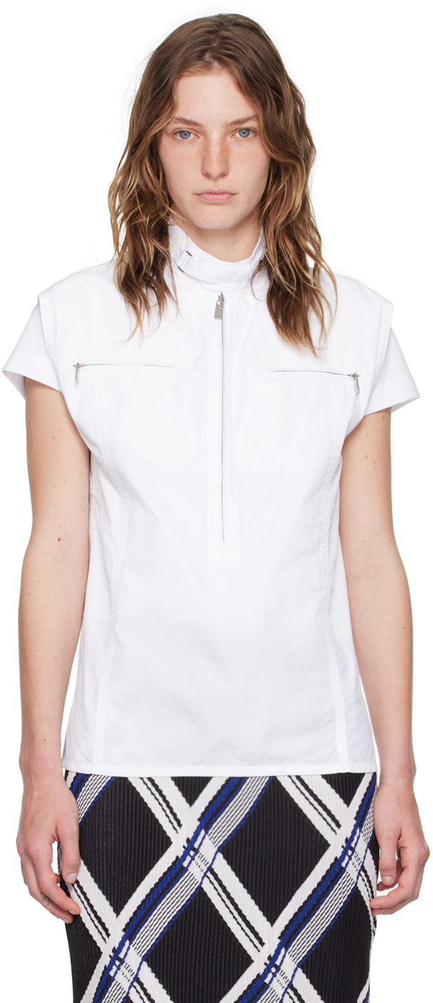 White Half Zip Vest by Burberry on Sale