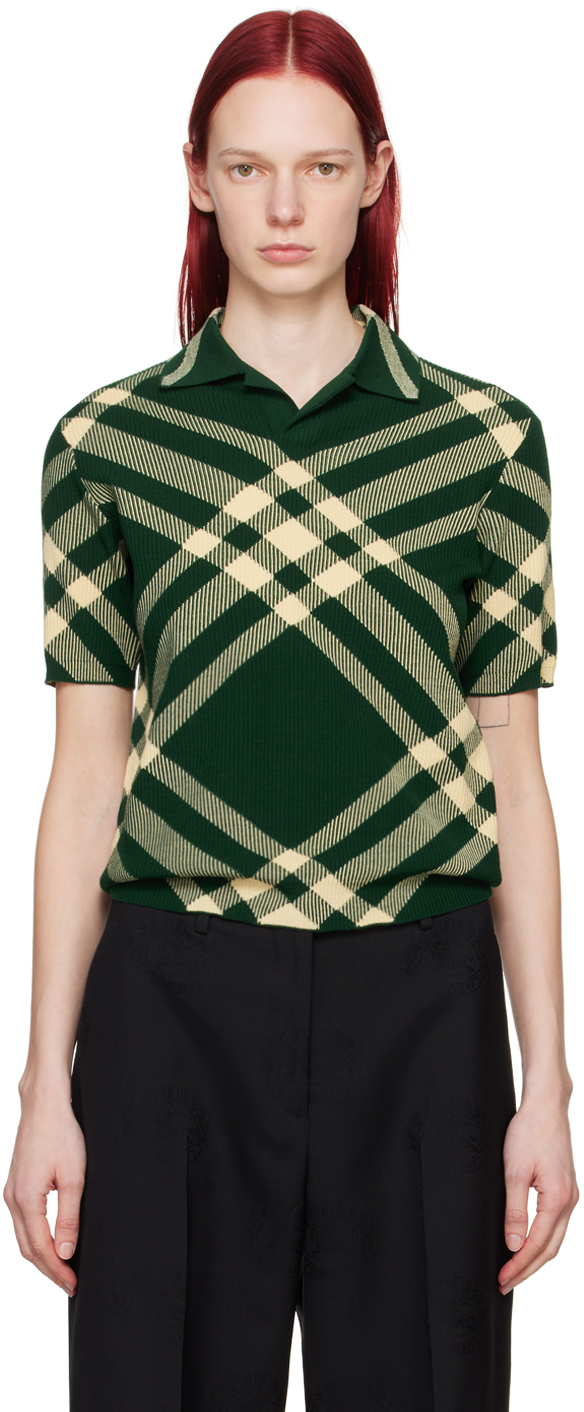 Burberry Green Check Polo In Daffodil Ip Check