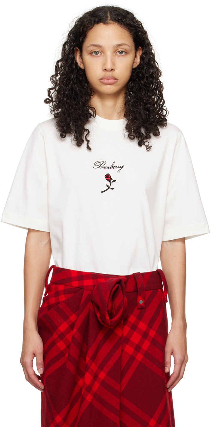 Shop Burberry White Rose T-shirt