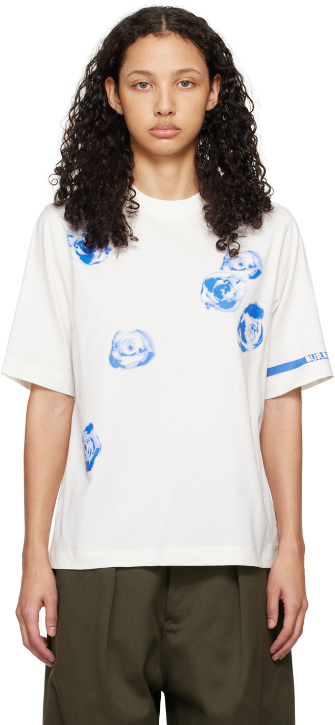 Shop Burberry Off-white Rose T-shirt In Rain