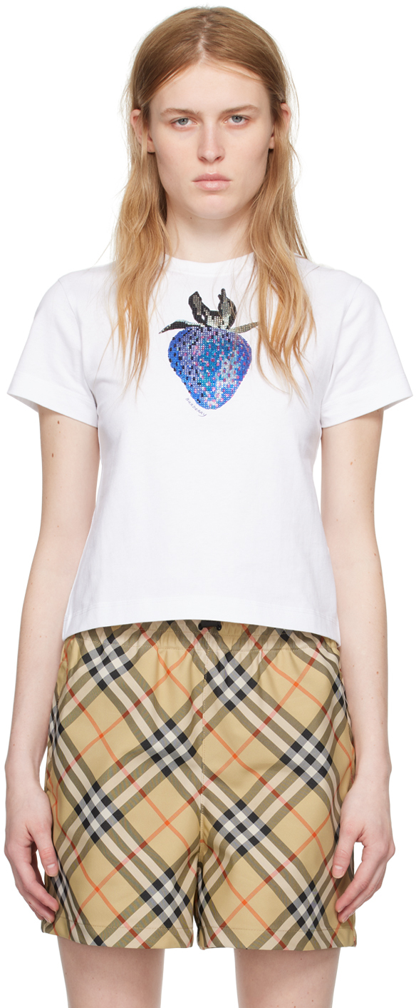 Burberry White Crystal Strawberry T-shirt
