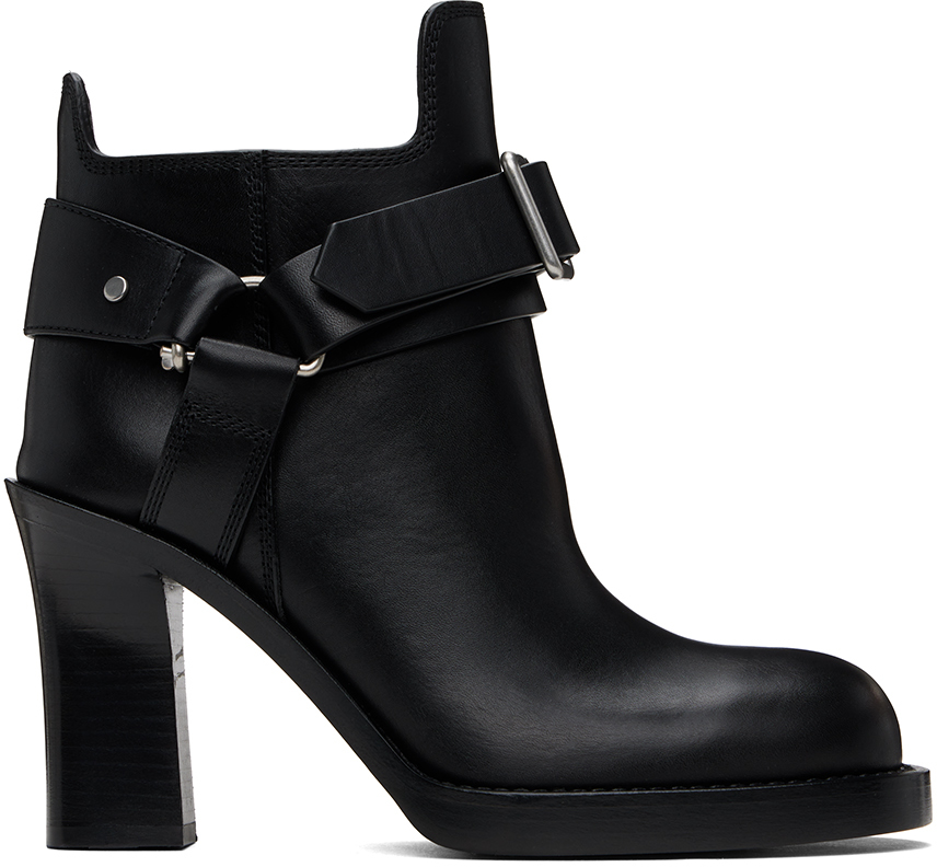 Black Leather Stirrup Low Boots
