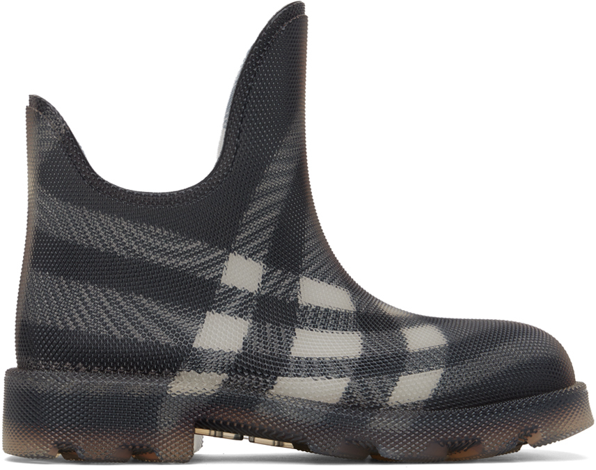 Burberry Black Check Rubber Marsh Low Boots In Black Ip Chk