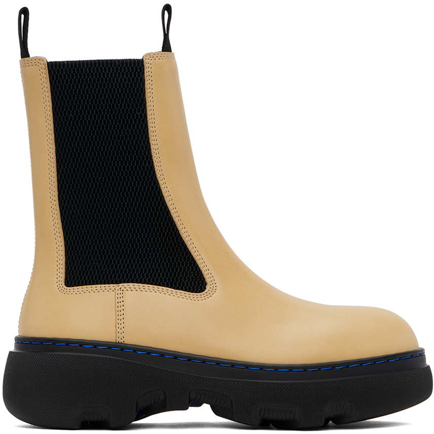 Shop Burberry Yellow Leather Creeper Chelsea Boots In Custard