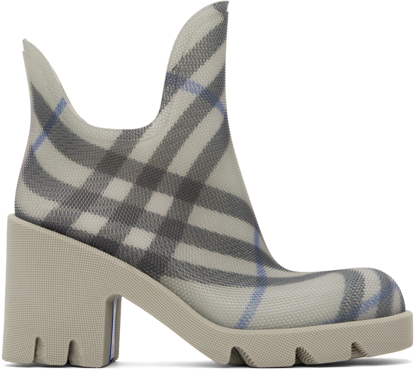 Shop Burberry Gray Marsh Heeled Rubber Rain Boots In Lichen Ip Check
