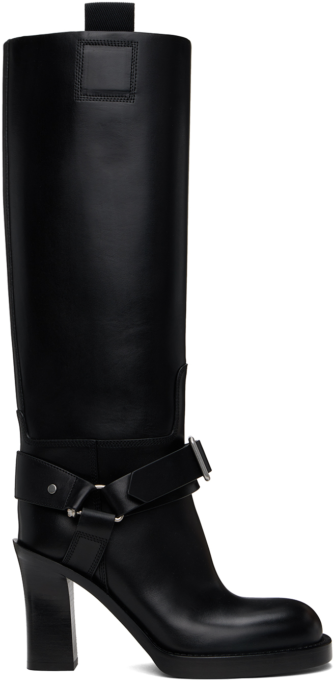 Shop Burberry Black Leather Stirrup High Boots