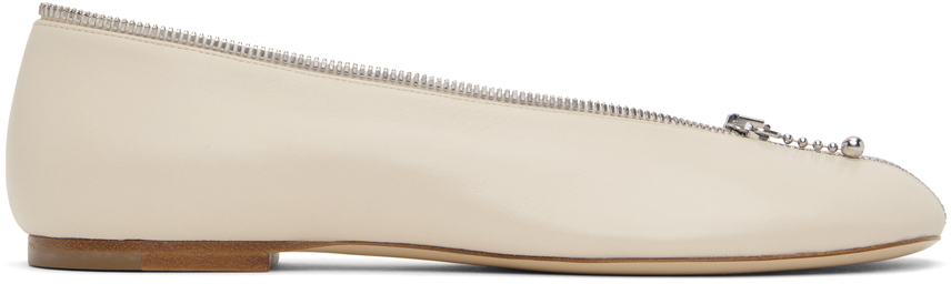 Off-White Leather Sadler Zip Ballerina Flats by Burberry on Sale