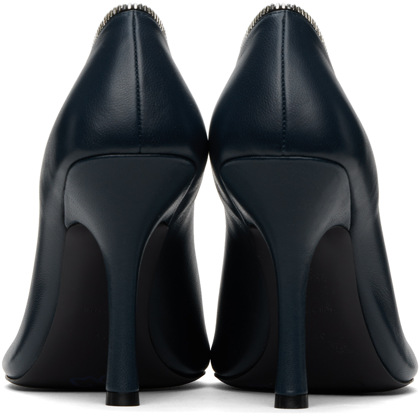 Burberry Navy Leather Baby Zip Heels In Lake