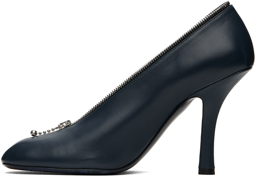 Burberry Navy Leather Baby Zip Heels In Lake