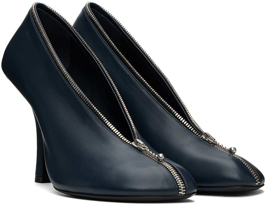 Burberry Navy Leather Baby Zip Heels In Lake