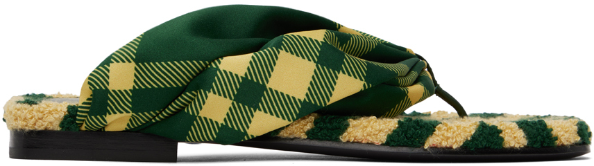 Green & Yellow Check Pool Slides by Burberry on Sale