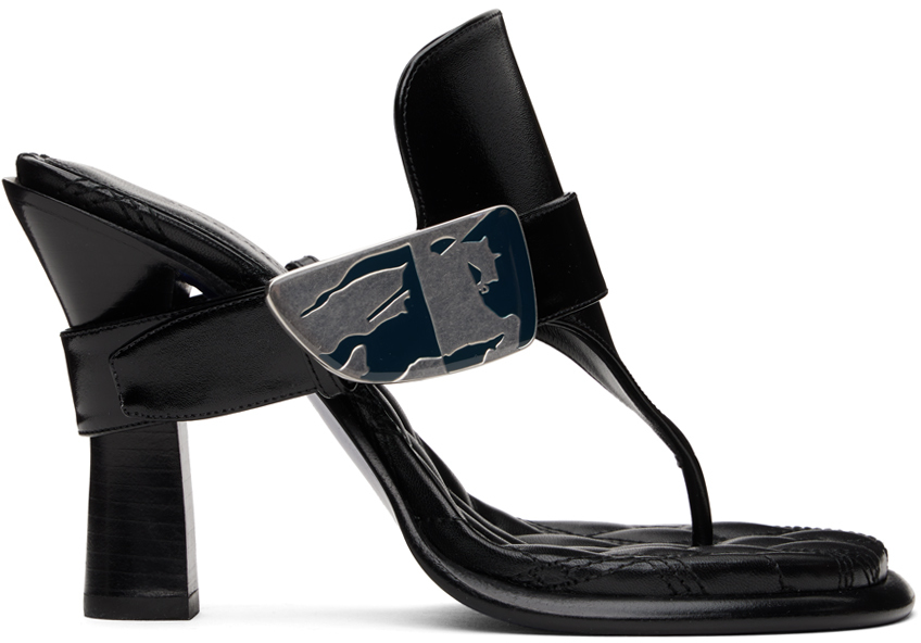 Burberry Black Leather Bay Heeled Sandals