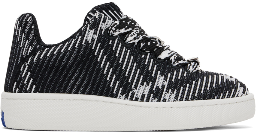 Burberry: Black & White Check Knit Box Sneakers | SSENSE