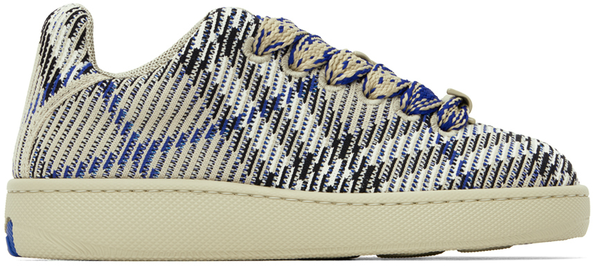 Shop Burberry Beige Check Knit Box Sneakers In Lichen Ip Check