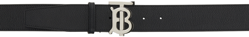 Shop Burberry Black Tb Belt In Black/silver