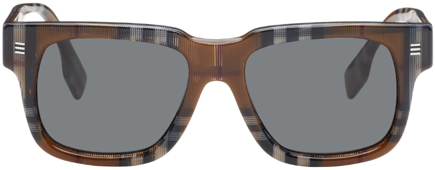 Brown Check Square Sunglasses