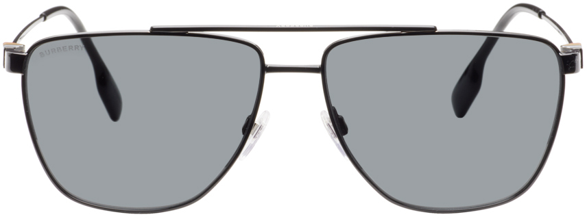 Burberry Black Pilot Sunglasses In 100187 Shiny Black