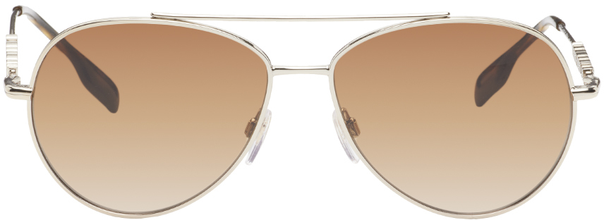 Burberry Gold Aviator Sunglasses In 110913 Light Gold