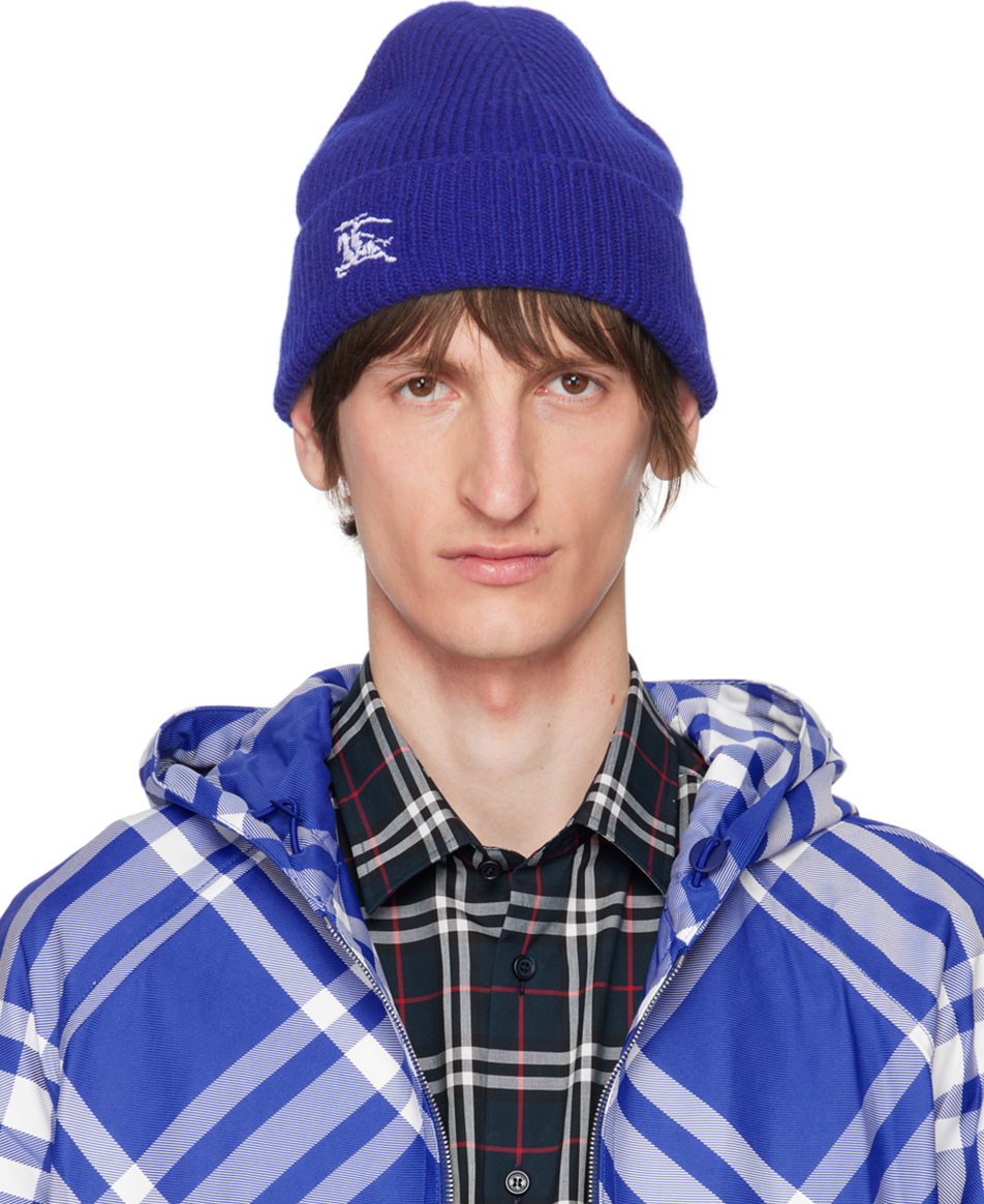 Burberry Blue Ribbed Cashmere Beanie In Knight