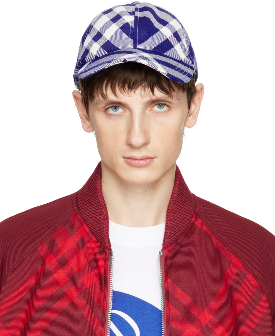 Burberry Blue & White Check Cap In Knight Ip Check