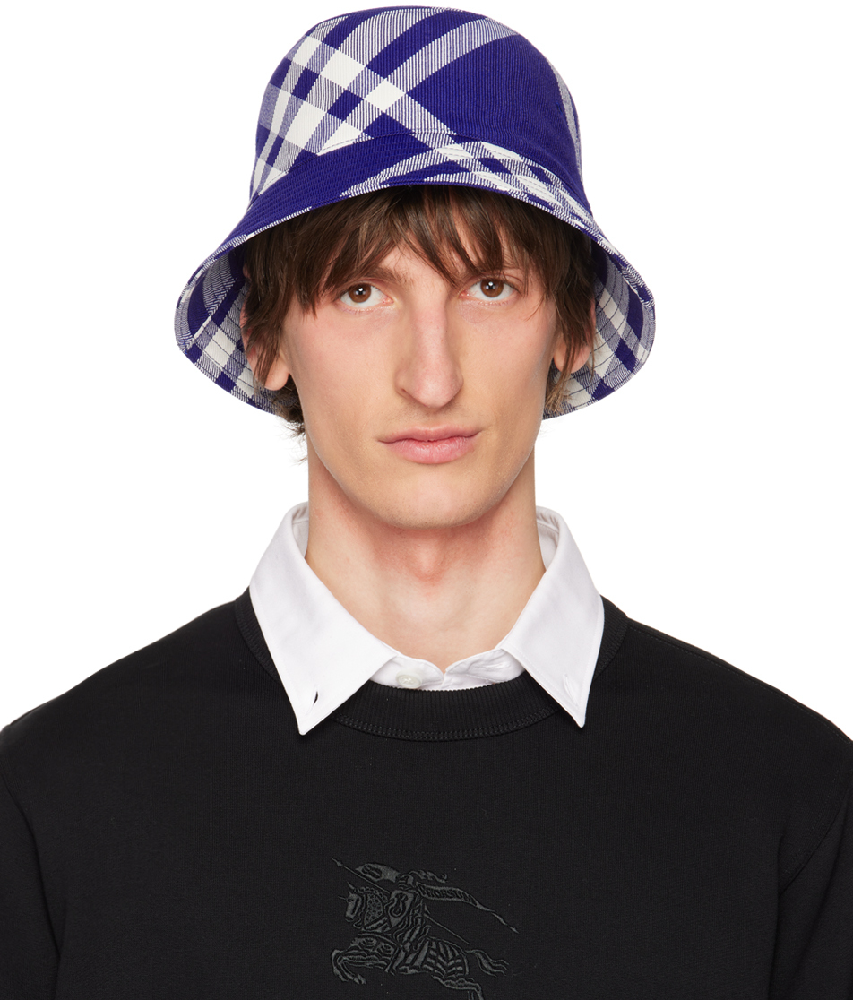 Shop Burberry Blue Check Bucket Hat In Knight Ip Check