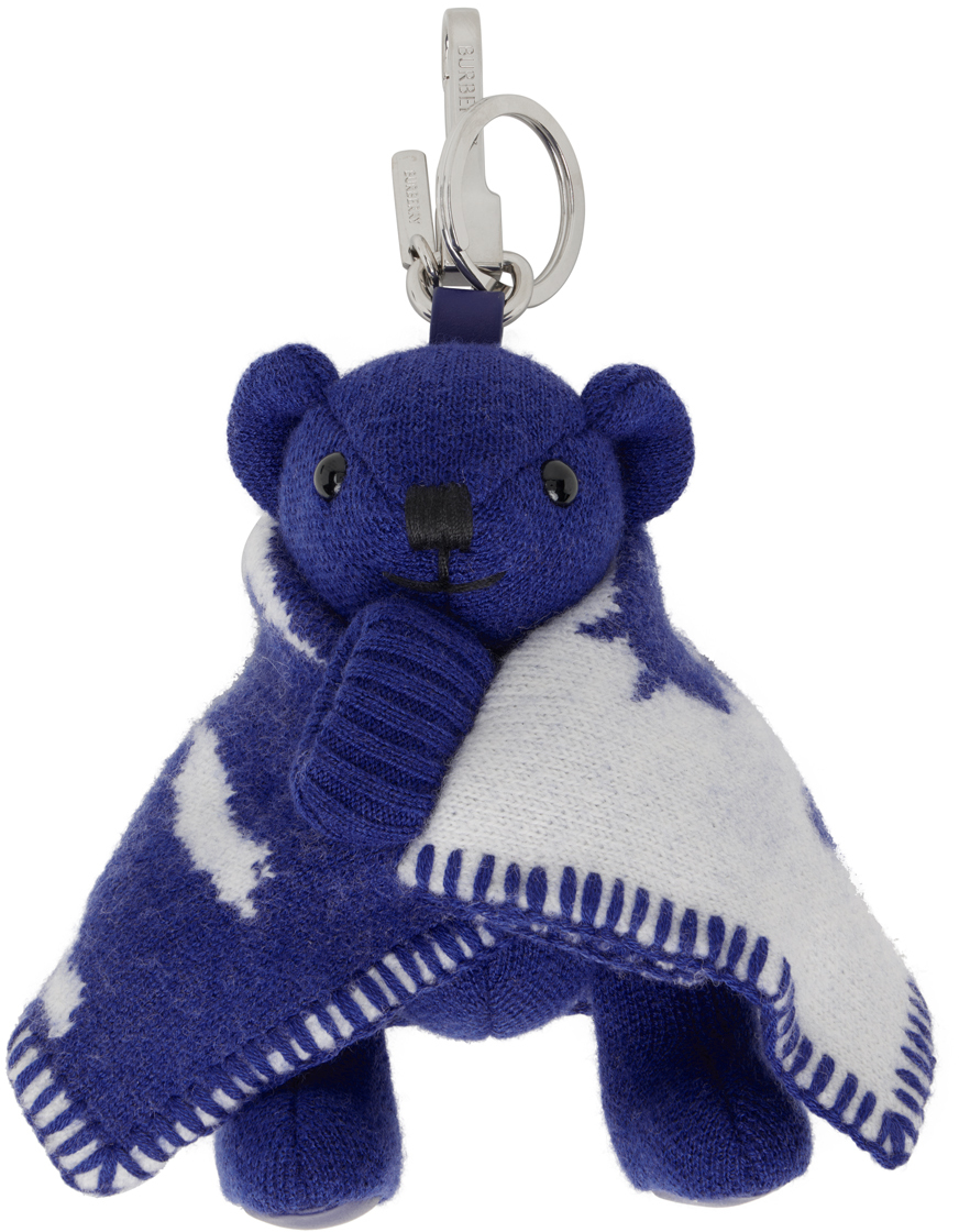 Burberry Teddy Bear Charm Keychain In Blue