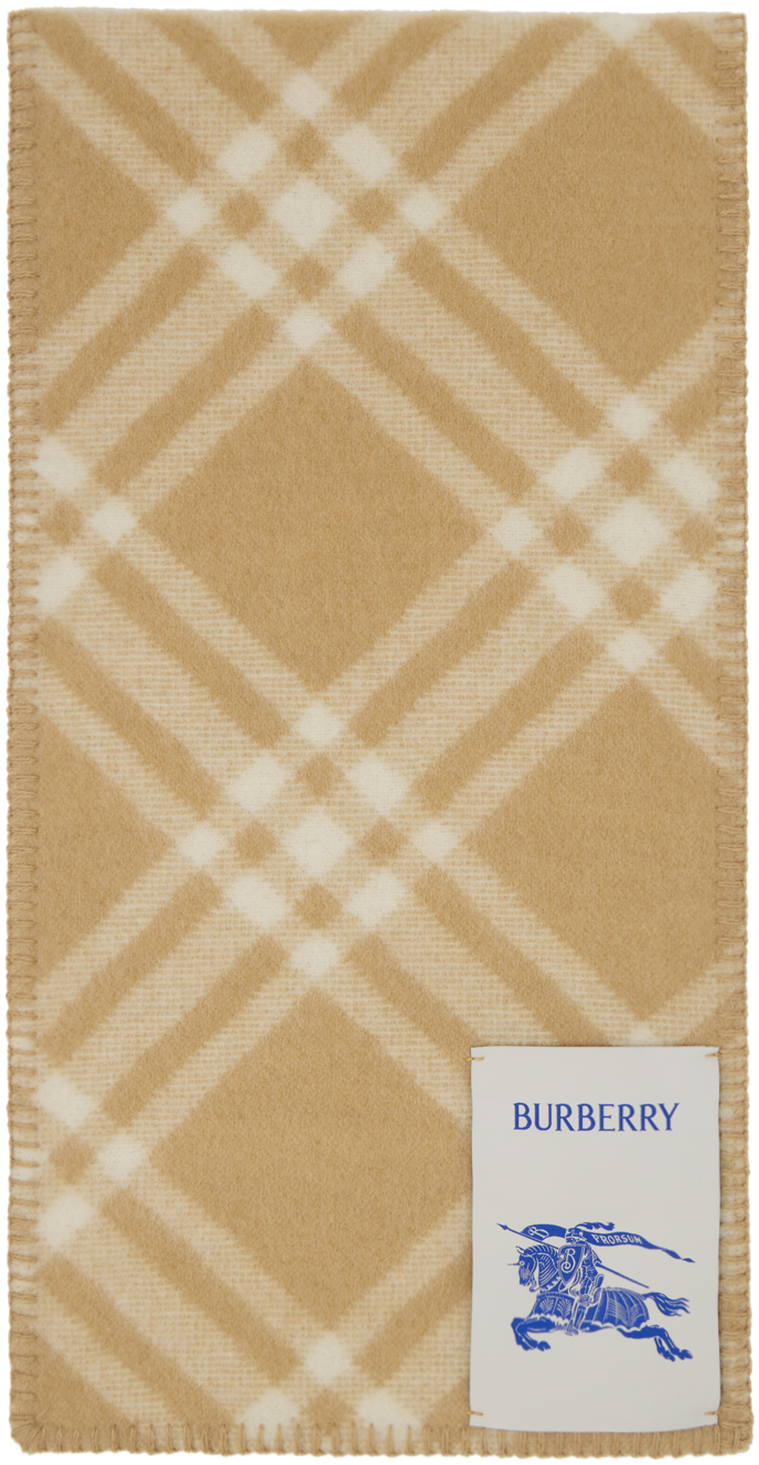 Burberry Beige Check Wool Scarf In Archive Beige