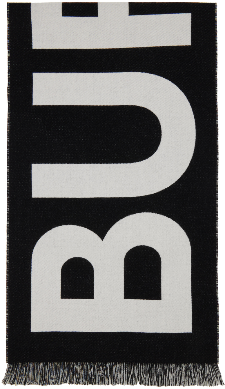 Black & Gray Logo Wool Jacquard Scarf