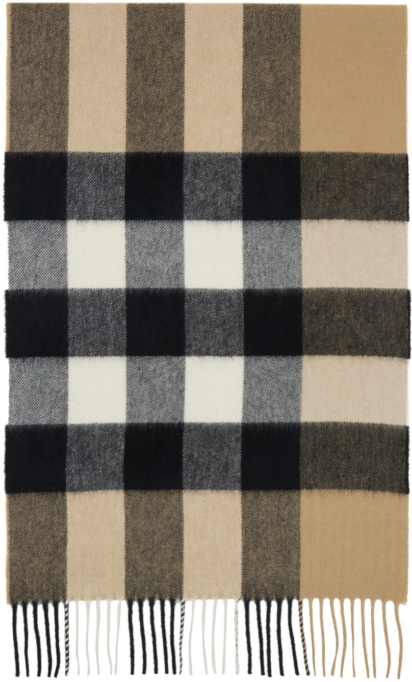Burberry Beige Check Cashmere Scarf In Archive Beige
