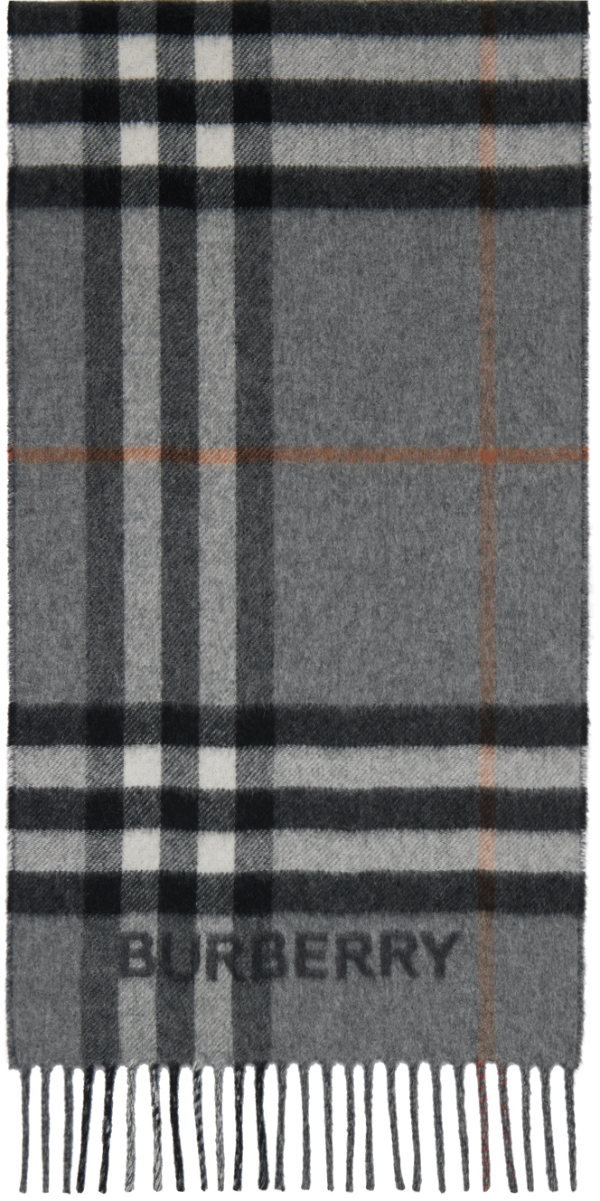 Burberry Gray Contrast Check Scarf In Grey / Charcoal
