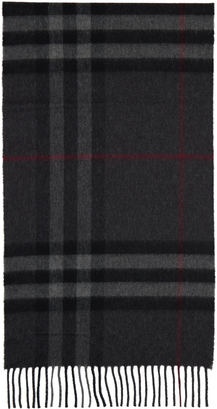 Burberry Gray Check Cashmere Scarf In Charcoal