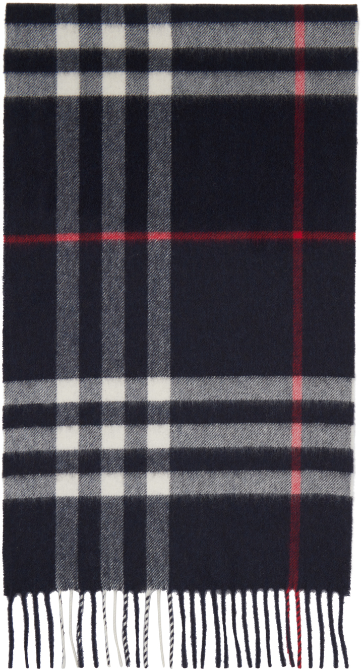 Navy Check Cashmere Scarf