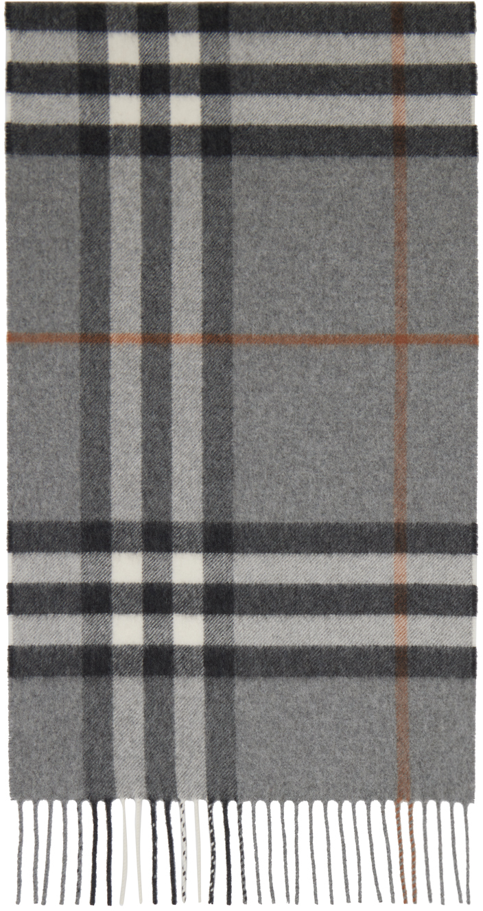 Burberry Gray Check Cashmere Scarf In Grey
