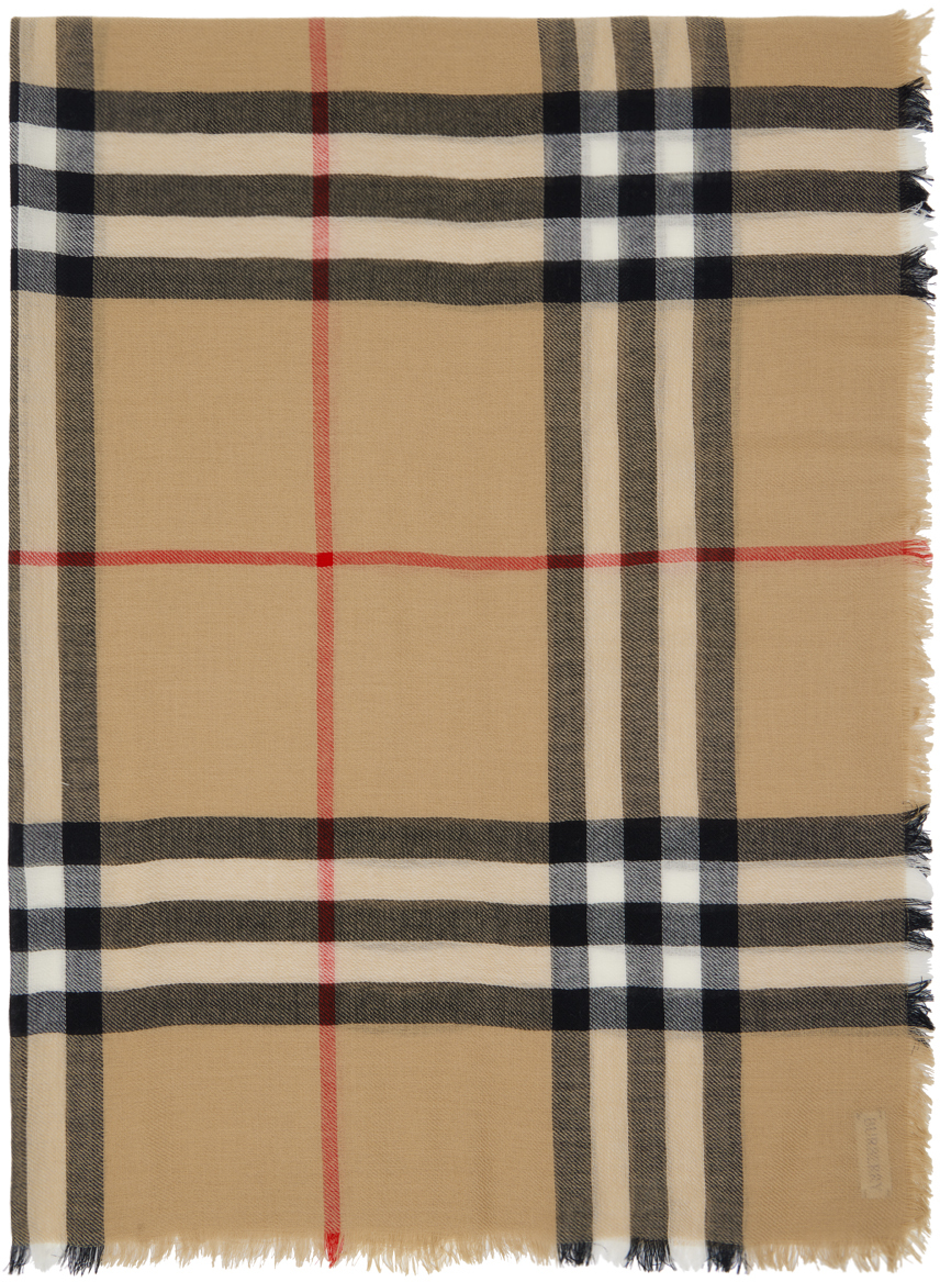 Shop Burberry Beige Check Scarf In Archive Beige