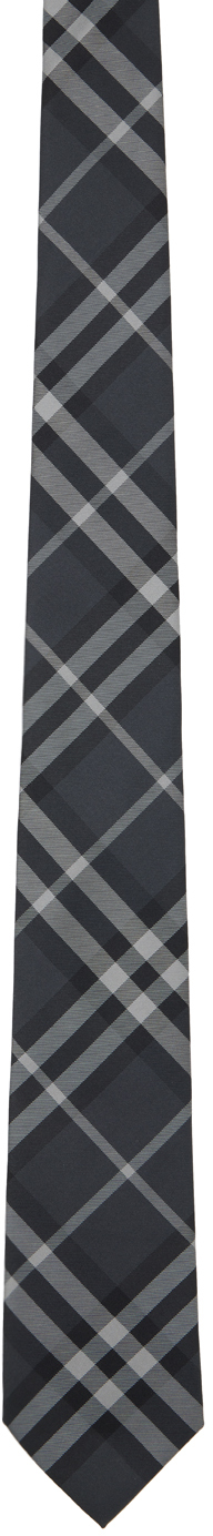 Shop Burberry Gray Check Tie In Charcoal