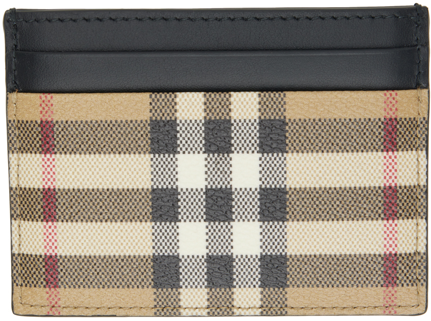 Burberry Beige & Black Check Card Holder In Archive Beige
