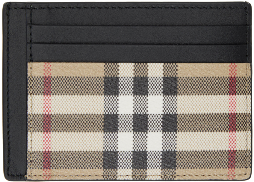 Beige Check Money Clip Card Holder