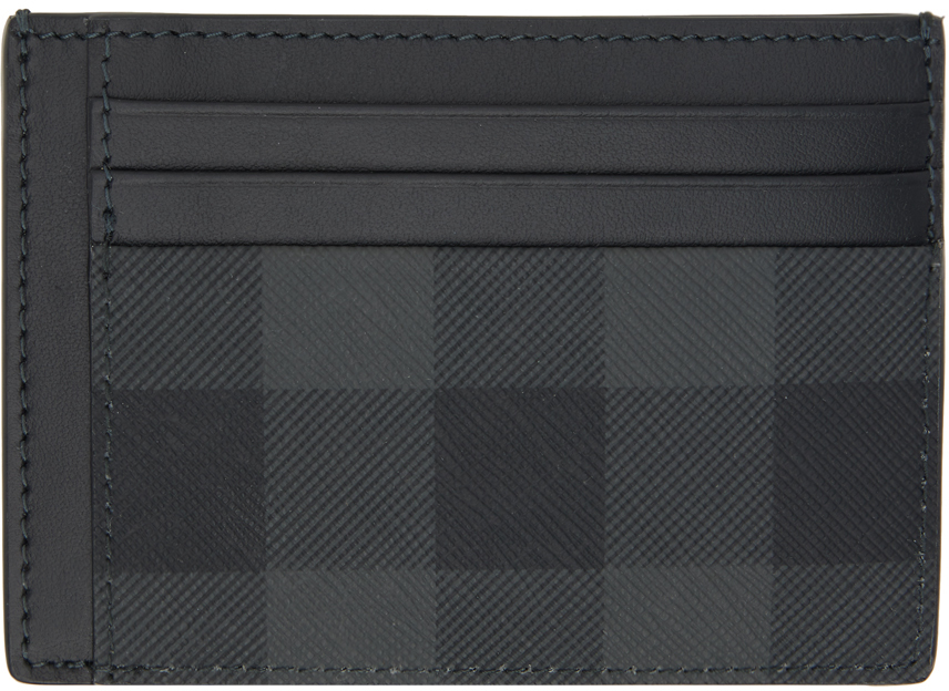 Burberry Black & Gray Check Card Holder In Charcoal