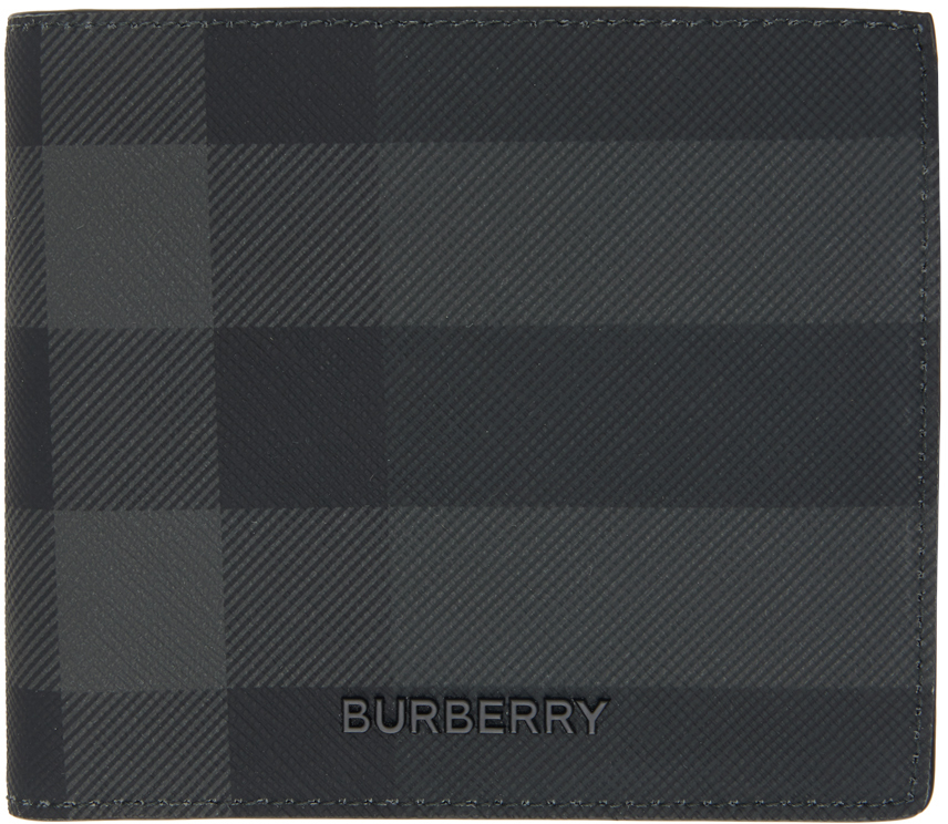 Burberry Black & Gray Check Wallet In Charcoal