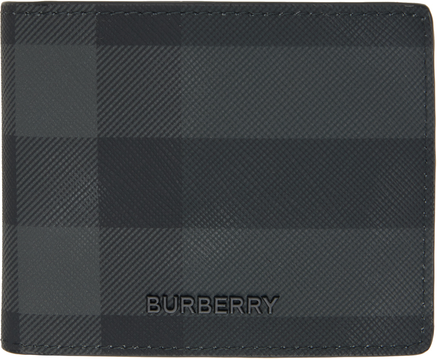 Burberry Black & Gray Check Wallet In Charcoal